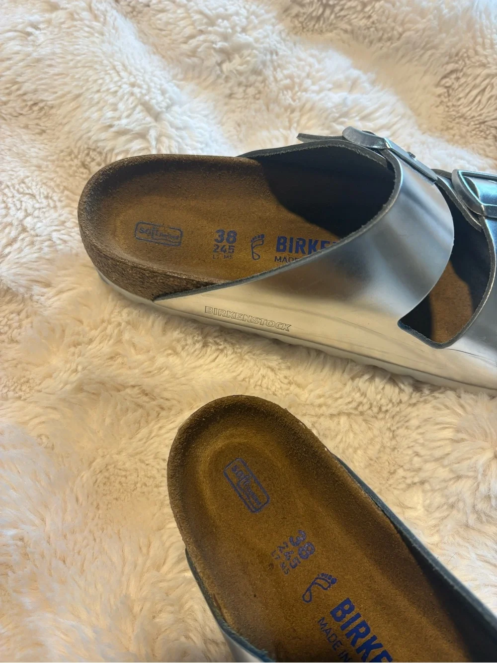 Birkenstock Metallic Silver Two-Strap Sandals - Shiny Silver